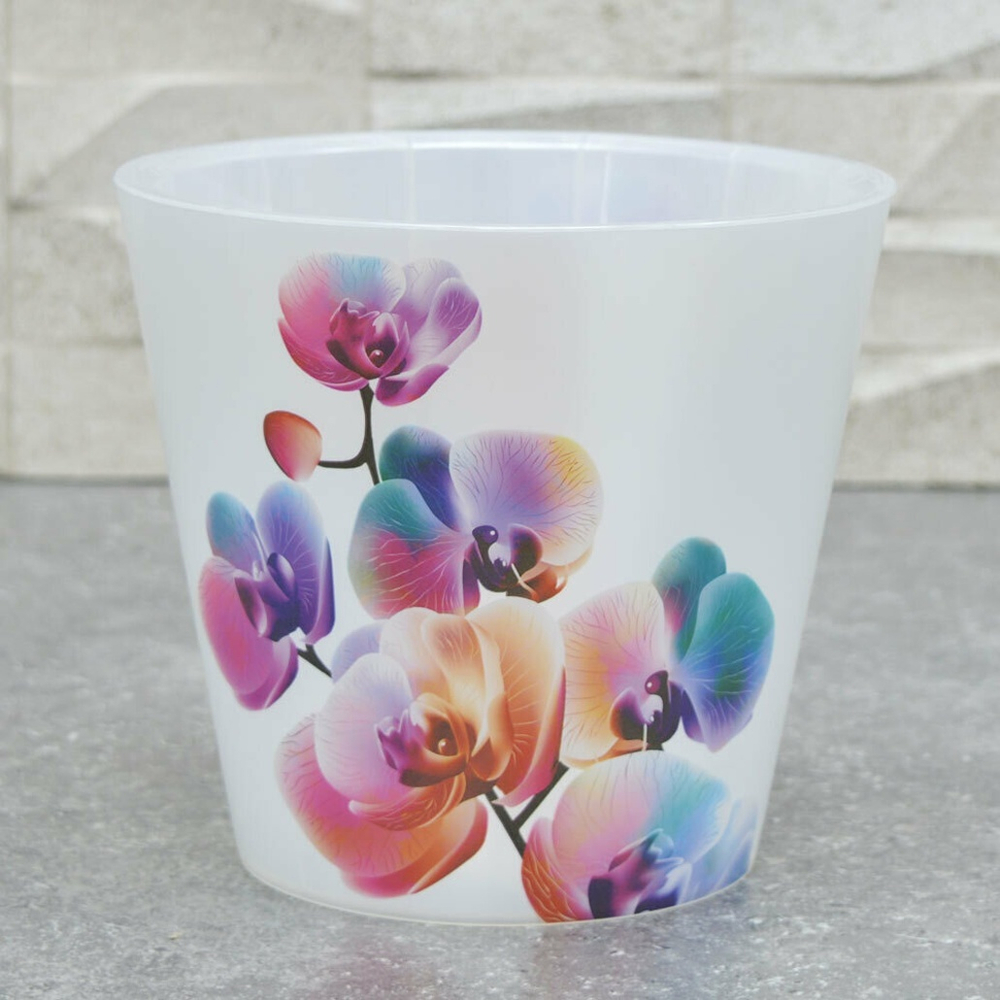 Горшок для орхидей D160мм 1,6л с дренажной вставкой с декором (белый перламутр)