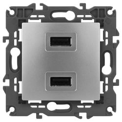 14-4110-03 ЭРА Устройство зарядное USB, 230В/5В-2100мА, IP20, Эра Elegance, алюминий