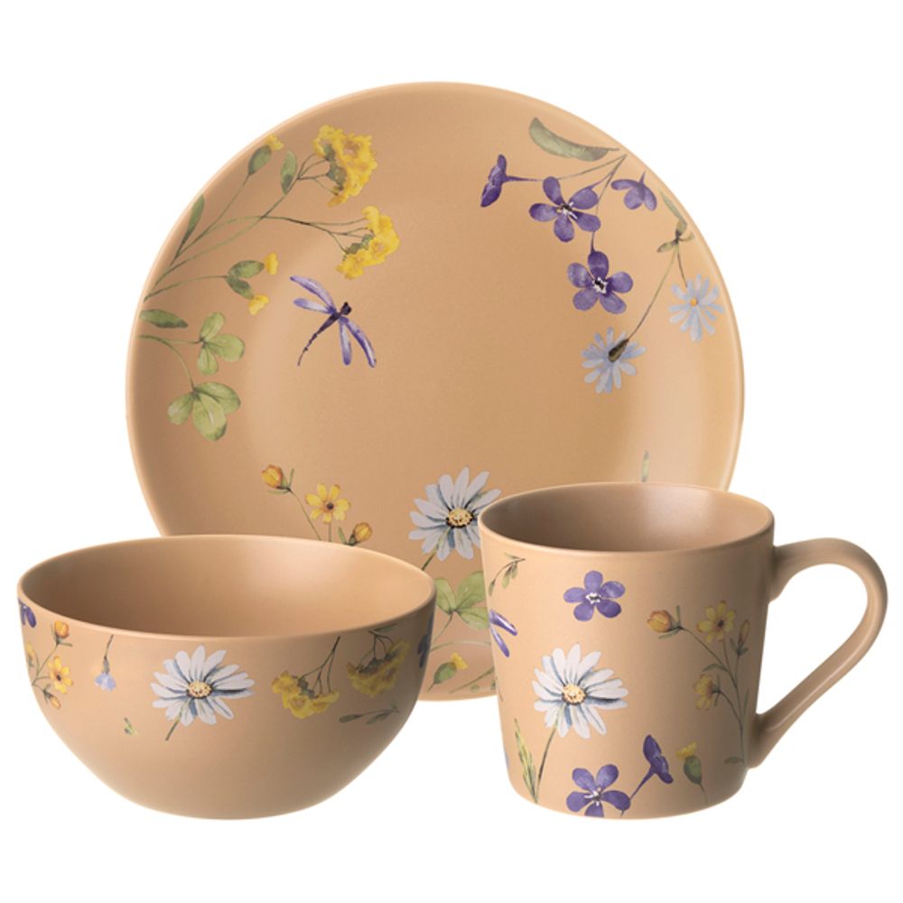 НАБОР ПОСУДЫ LEFARD "FLOWERS" 3 ПРЕДМЕТА: КРУЖКА 390МЛ, САЛАТНИК 640МЛ, ТАРЕЛКА 20,5СМ