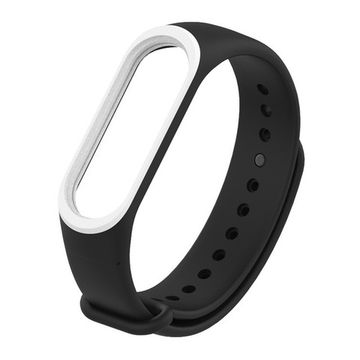 Cиликоновый двухцветный ремешок для фитнес браслета Xiaomi Mi Band 3 / 4 Черный с белой вставкой