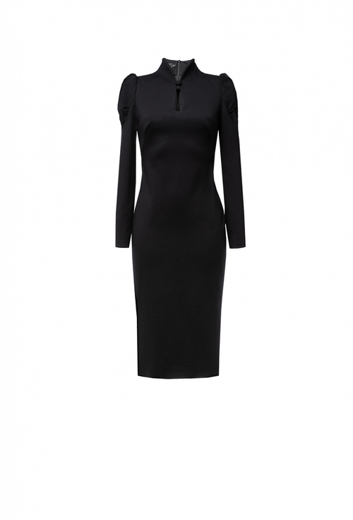 Трикотажное облегающее платье на молнии чёрное 05-04-23 FW