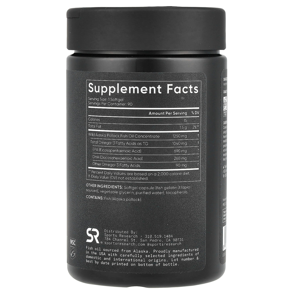 Sports Research, рыбий жир с омега-3, тройная сила, 90 капсул