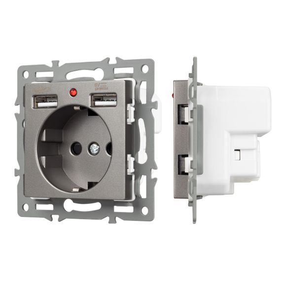 Механизм розетки с USB зарядкой SCT-MUAA-PL-GR (250V, 16A) Arlight 043735