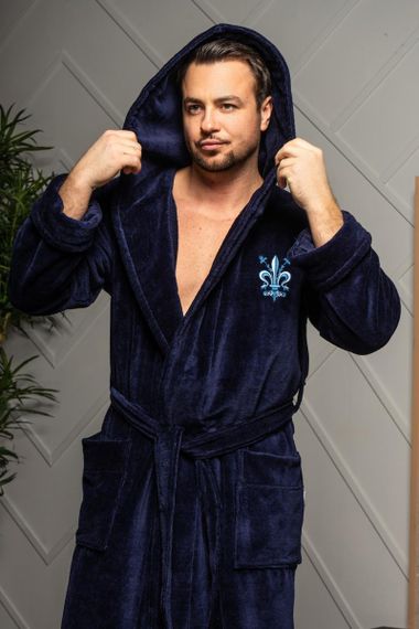 Халат мужской LOUIS с капюшоном Синий "Polens"