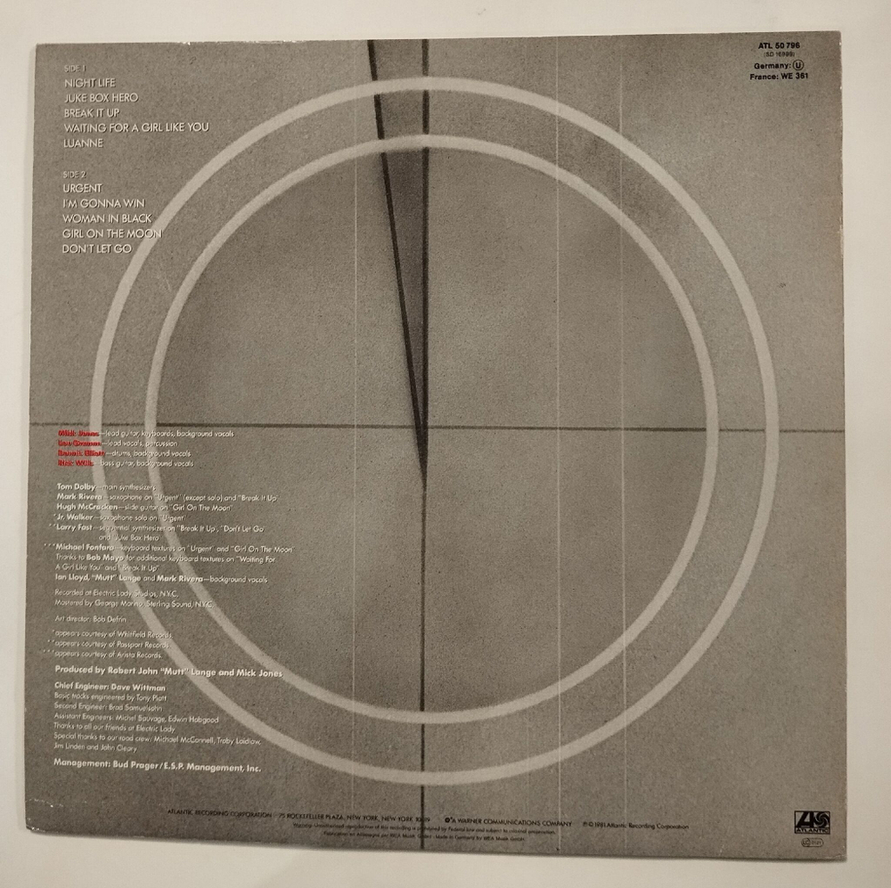 Винтажная виниловая пластинка LP Foreigner 4 (Germany 1981)