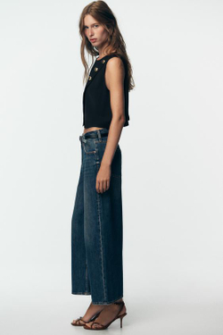 ZARA ДЖИНСЫ-КЮЛОТЫ Z1975 С ВЫСОКОЙ ПОСАДКОЙ И РЕМНЕМ, СИНИЙ