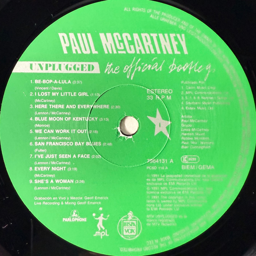 Paul McCartney ‎– Unplugged (Европа 1991г.)