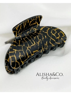 Крабик для волос черный Black&Gold Shell средний набор 2 шт.