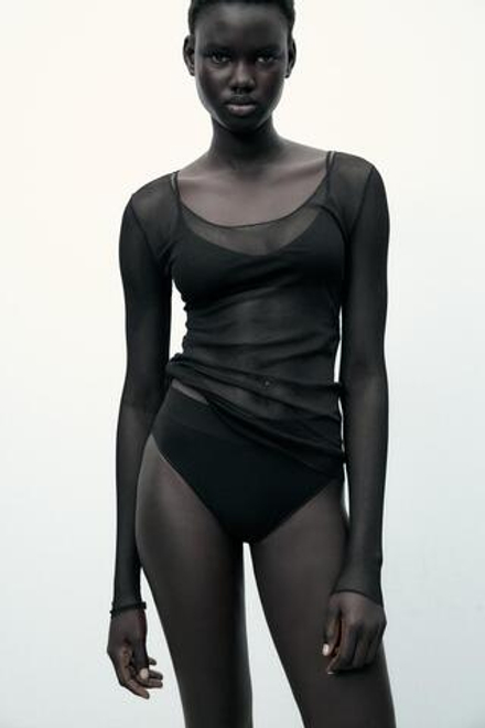 ZARA ФУТБОЛКА ИЗ 100% ШЕЛКА, ЧЕРНЫЙ