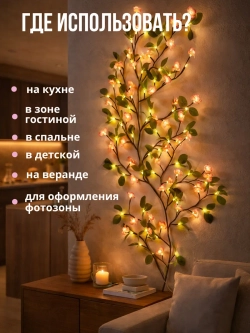 Гирлянда светильник настенная декор комнаты цветы 2,3 м