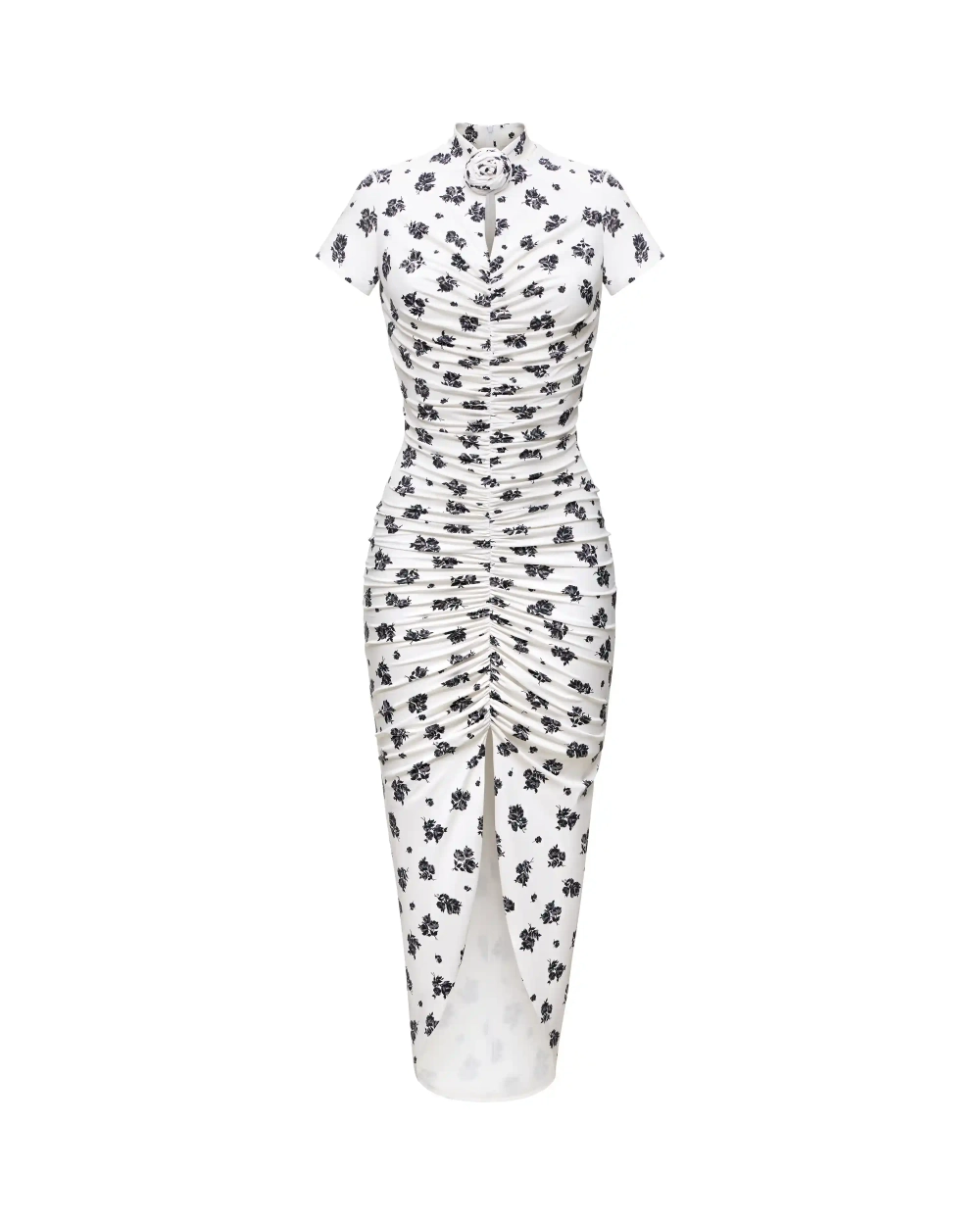 Amanda midi, платье миди с коротким рукавом из молочного бифлекса с цветочным принтом