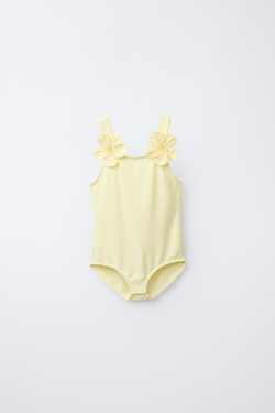 ZARA БОДИ С ЦВЕТОЧНЫМИ ДЕТАЛЯМИ, ЖЕЛТЫЙ