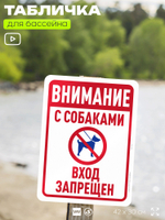 Табличка для бассейна "Внимание, с собаками вход запрещен", на пляж, для общественной и частной зоны отдыха, информационная, 40х30 см, Silver Plane x Айдентика Технолоджи