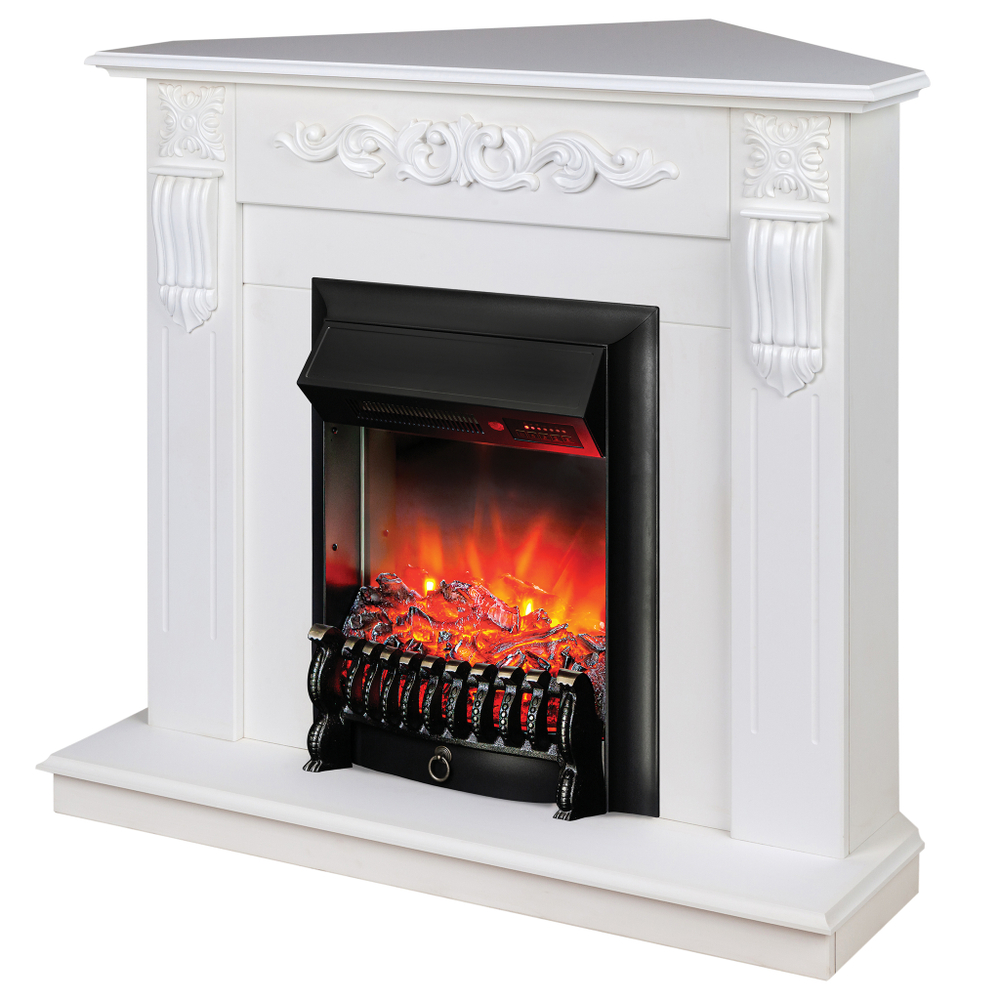 Каминокомплект Real Flame Dominica Corner WT с очагом Fobos Lux Black RC (угловой)