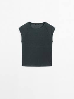 Massimo Dutti Футболка из 100% льна, свинцовый