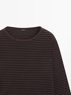 Massimo Dutti Трикотажный свитер из смесового хлопка в полоску, коричневый