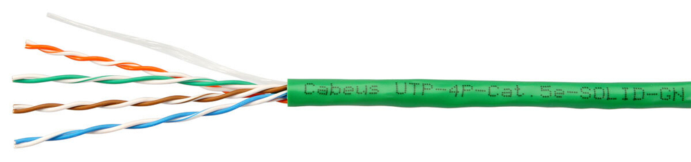 Кабель витая пара U/UTP 5e кат. 4 пары Cabeus UTP-4P-Cat.5e-SOLID-LSLTx-GN-100