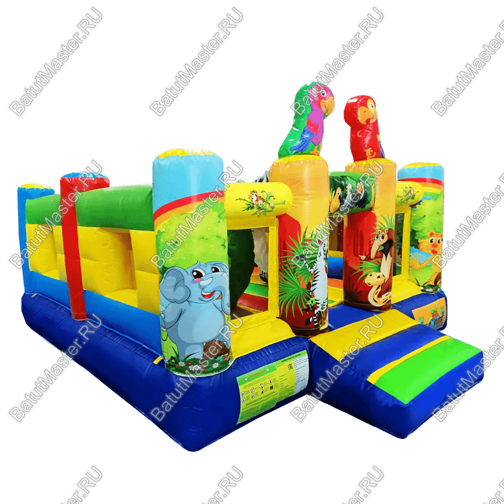 Детский надувной батут "Попугайчики" без горки, размер 4*3,5*2,2 м