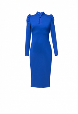 Трикотажное облегающее платье на молнии голубое 05-03-23 FW