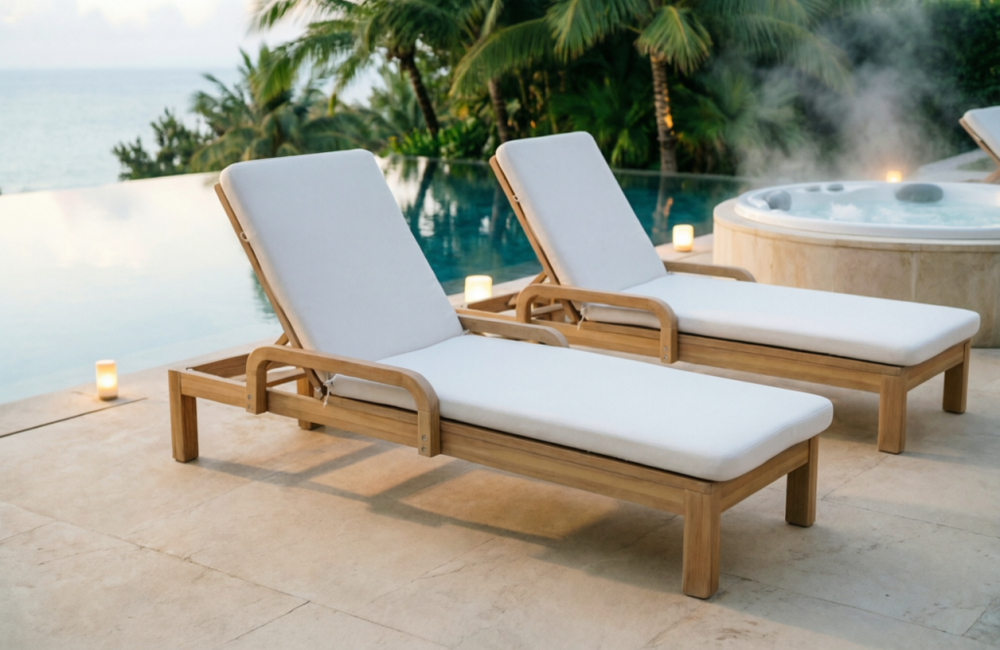 Шезлонг деревянный с матрасом Rimini