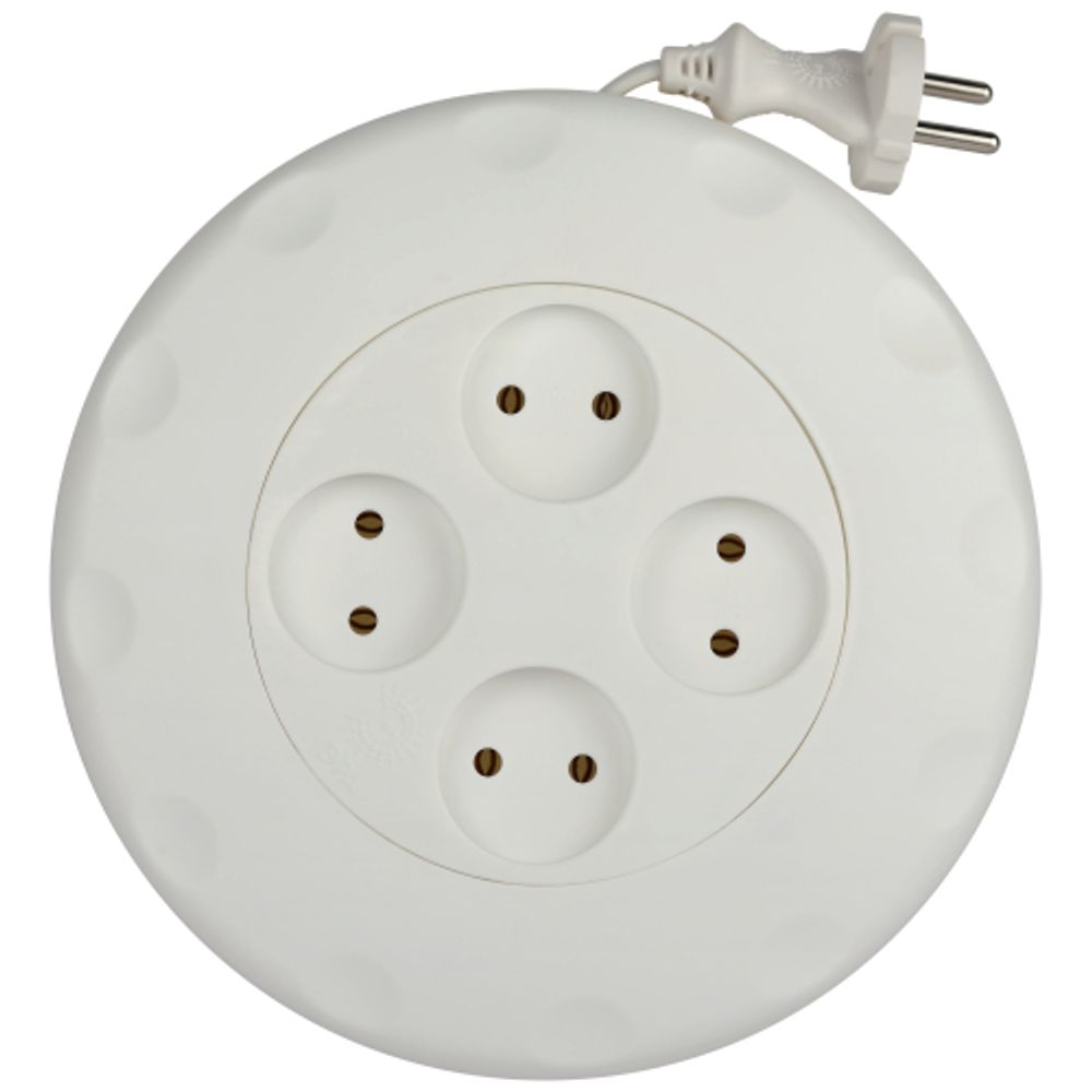 Удлинитель электрический ЭРА UR-4-7m-W рулетка без заземления 4 розетки 7м 2x1мм2 10А белая | Бытовые удлинители