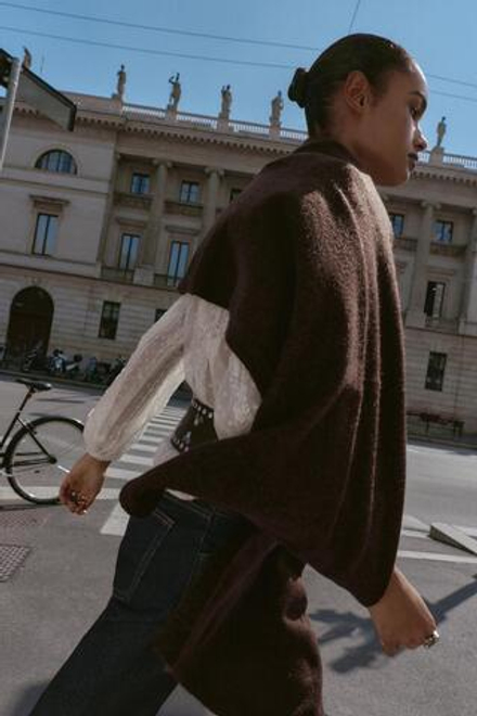 ZARA ТОНКИЙ ВЯЗАНЫЙ ШАРФ, ШОКОЛАДНЫЙ