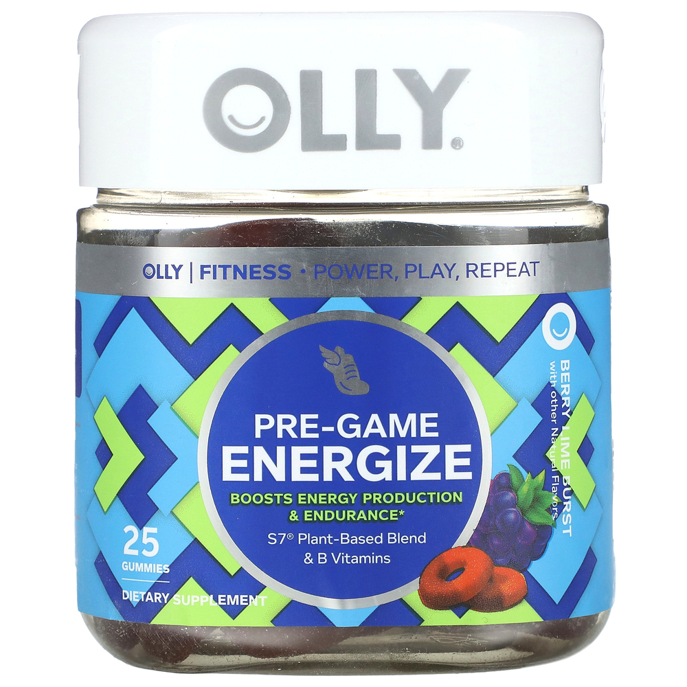 OLLY, Pre-Game Energize, ягоды и лайм, 25 жевательных таблеток