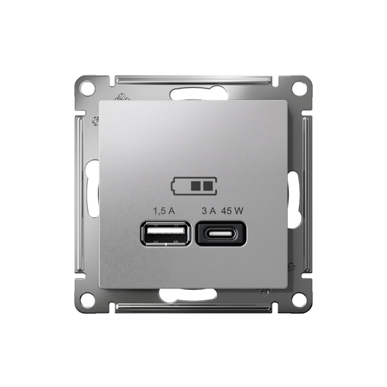 Розетка USB AtlasDesign тип A+C 45Вт QC PD высокоскор. ЗУ механизм алюм. SE ATN000329