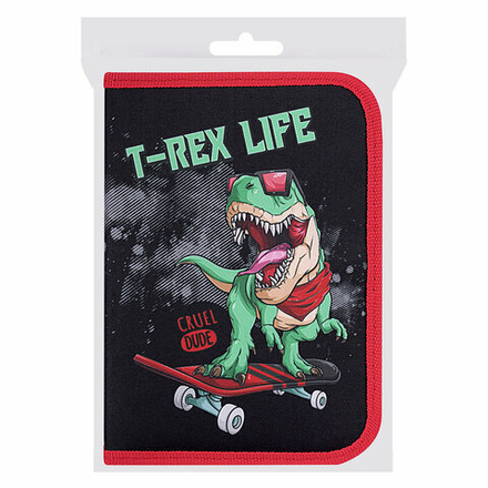 Пенал ПИФАГОР, 1 отделение 2 откидные планки, полиэстер, 20х14 см, "T-Rex Life", 271513