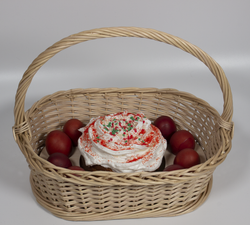 Пасхальная корзинка (глубокая) овальная с вкладышем для яиц и кулича, 36*25 см, высота 11 см, высота с ручкой 30 см