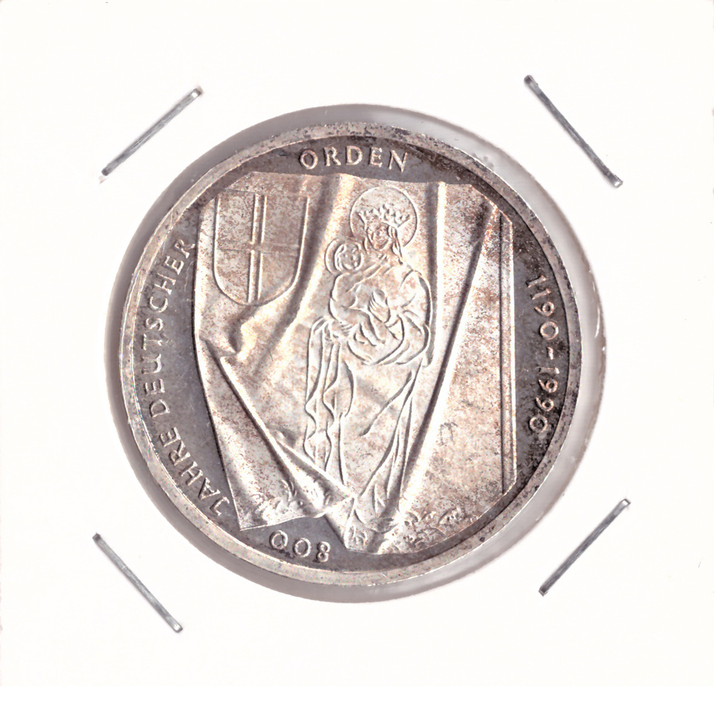 10 марок 1990 год (J) 800 лет Тевтонскому ордену, Германия. AU