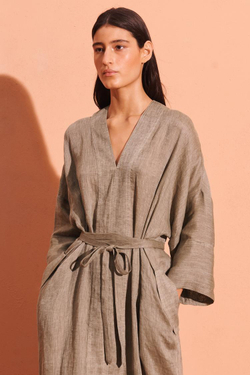 ZARA ПЛАТЬЕ-КИМОНО ИЗ 100% ЛЬНА, ХАКИ