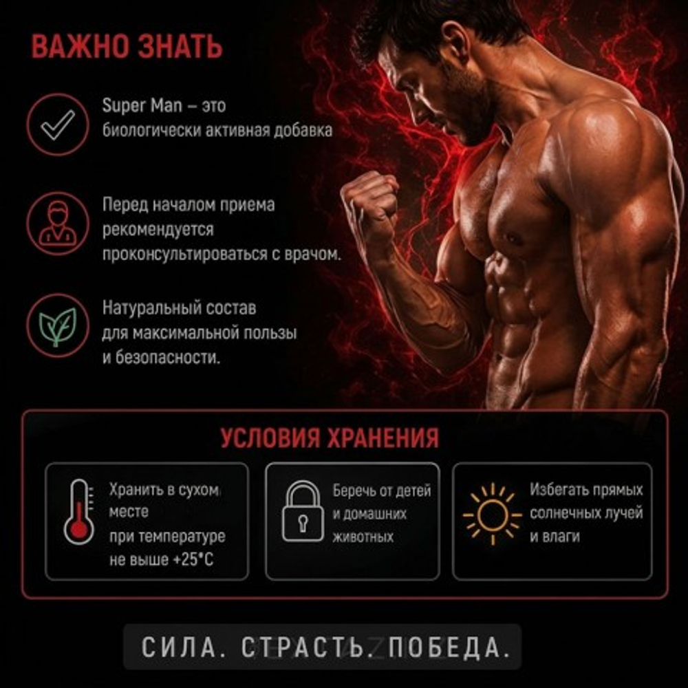 Возбуждающее средство для мужчин Super Man c витамином - (10 + 10)