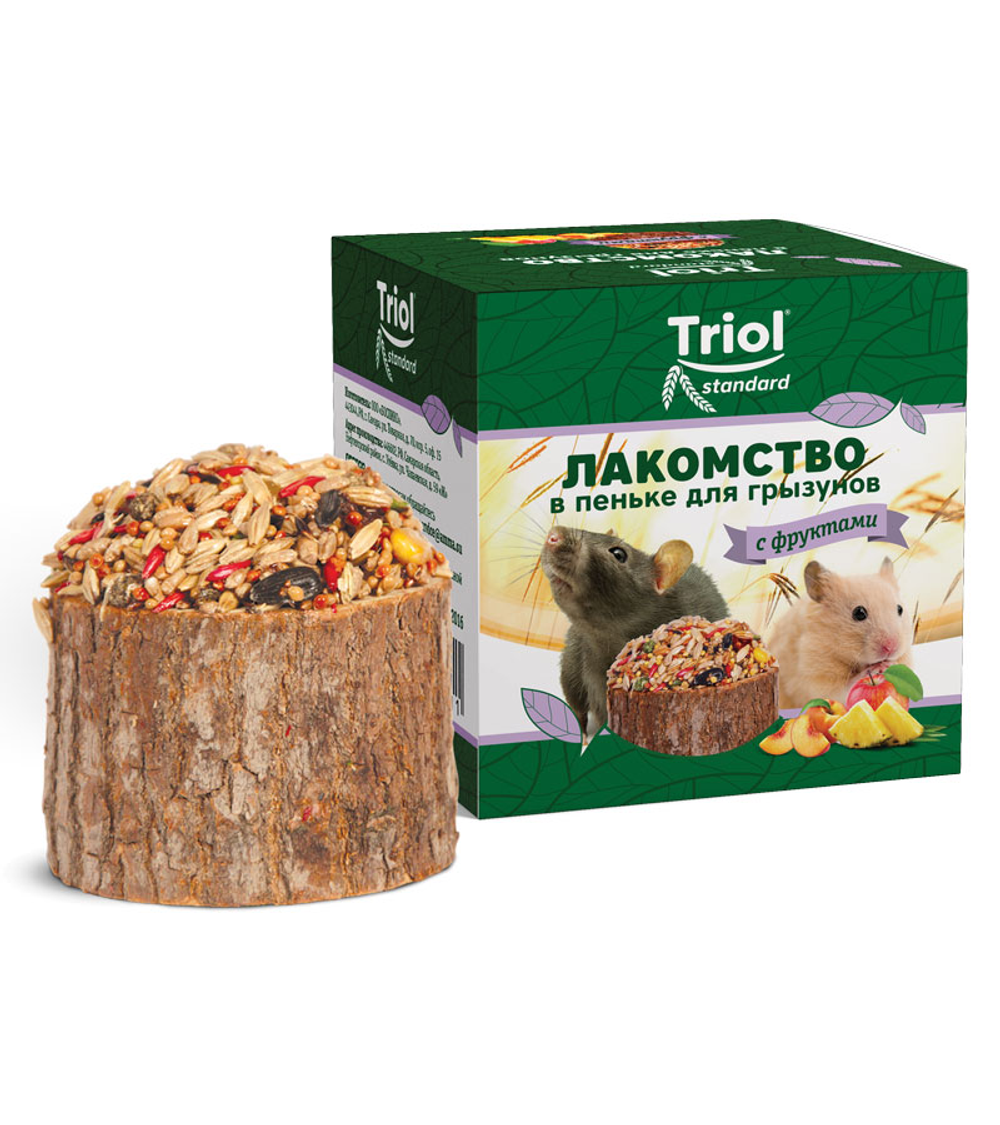 Лакомство в пеньке для грызунов с фруктами, 70г, Triol Standard