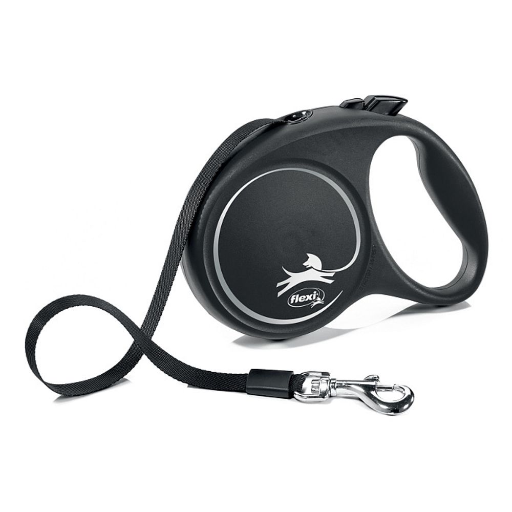 Поводок-рулетка Flexi Black Design M 25кг 5м лента, черная