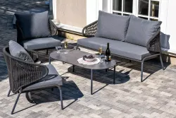 "Милан" лаунж-зона 4-местная плетеная из роупа (веревки), каркас алюминиевый темно-серый, роуп темно-серый