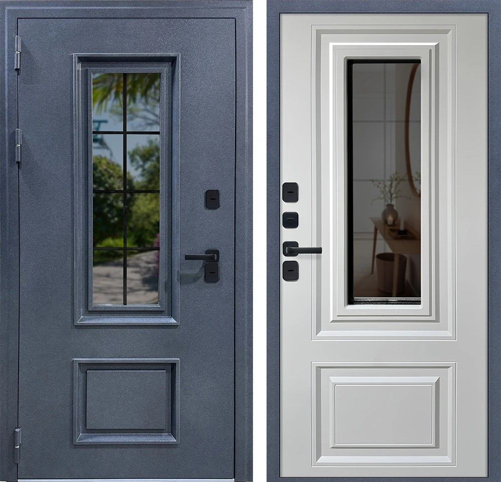 Входная дверь 1077 с окном – уличная металлическая дверь для дома