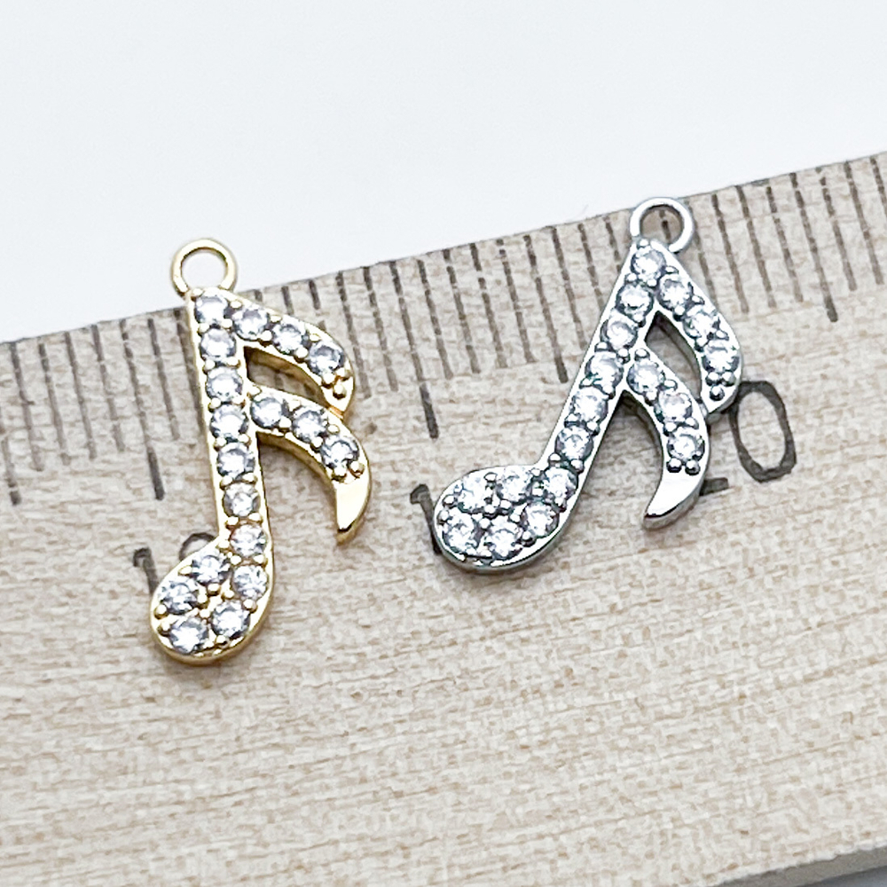 Подвеска Нота, цвет золото, фианиты, размер 16*8 мм, цена за 1 шт