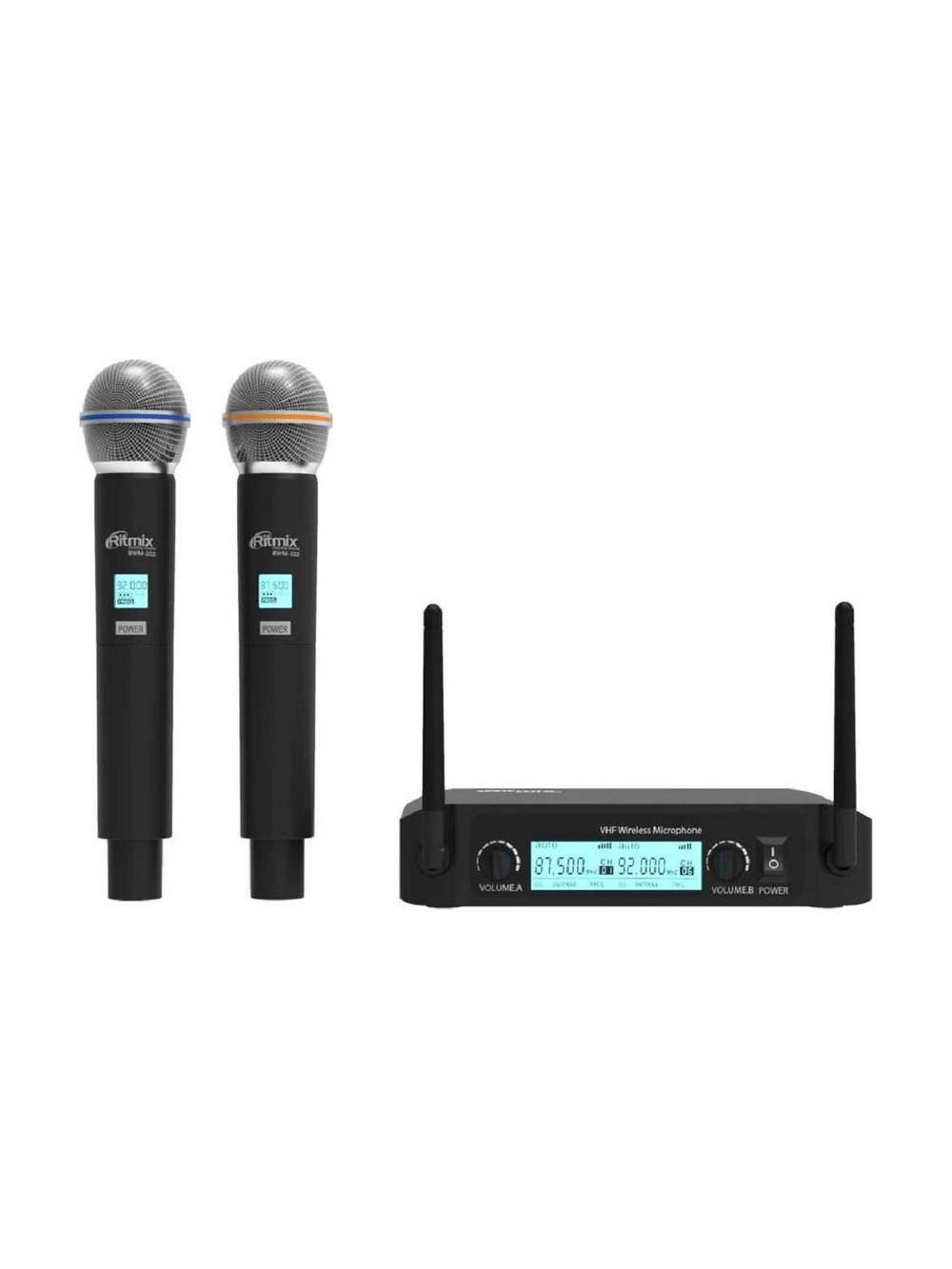 RITMIX RWM-222 Black {2 микрофона: 66 МГц - 74 Мгц, 87.5 МГц - 92 МГц; раб. част.: 40 Гц - 18 000 Гц;чувств.: -105 дБ +/-3 дБ}