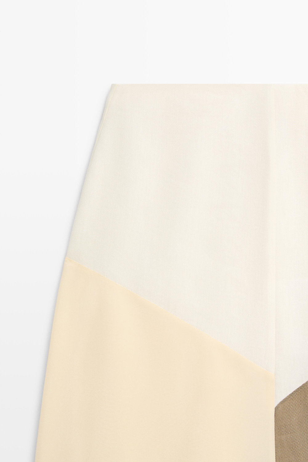 Massimo Dutti Струящаяся юбка миди с контрастными деталями, белый