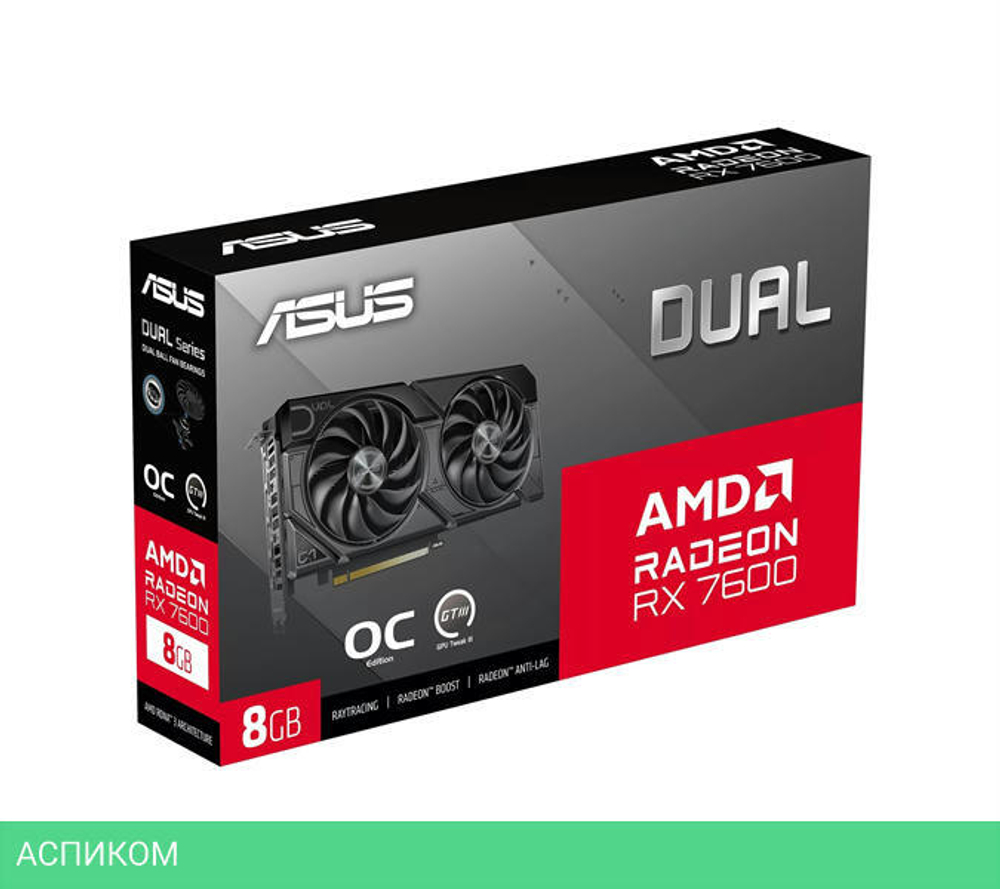 Видеокарта ASUS Dual Radeon RX 7600 EVO OC Edition 8GB GDDR6 (90YV0LD0-M0NA00)