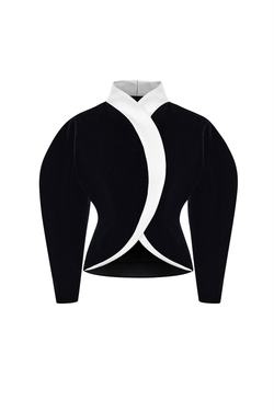 Объемный жакет из бархата и атласа