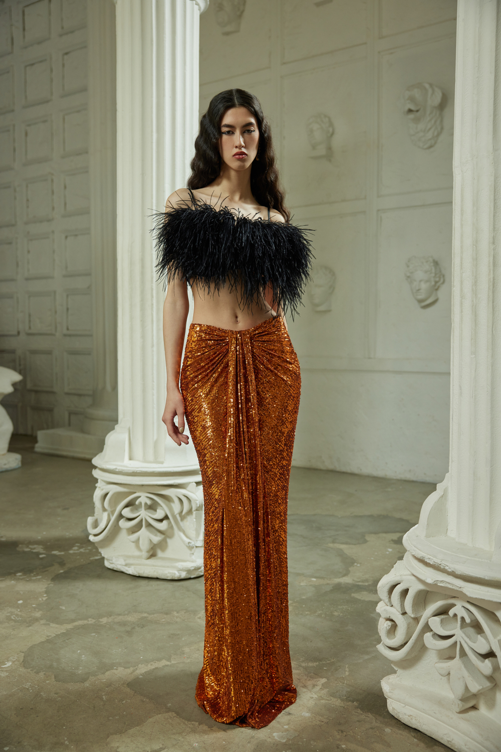 Юбка макси драпированная из пайеток