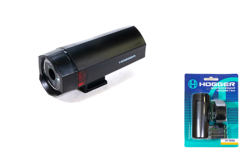 Фара HOGGER передняя, 1 суперъяркий диод 40 lm, 3 режима, крепеж на руль, батарейки в комплекте, пластик