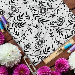 Ткань дюспо чёрные цветы на бежевом фоне