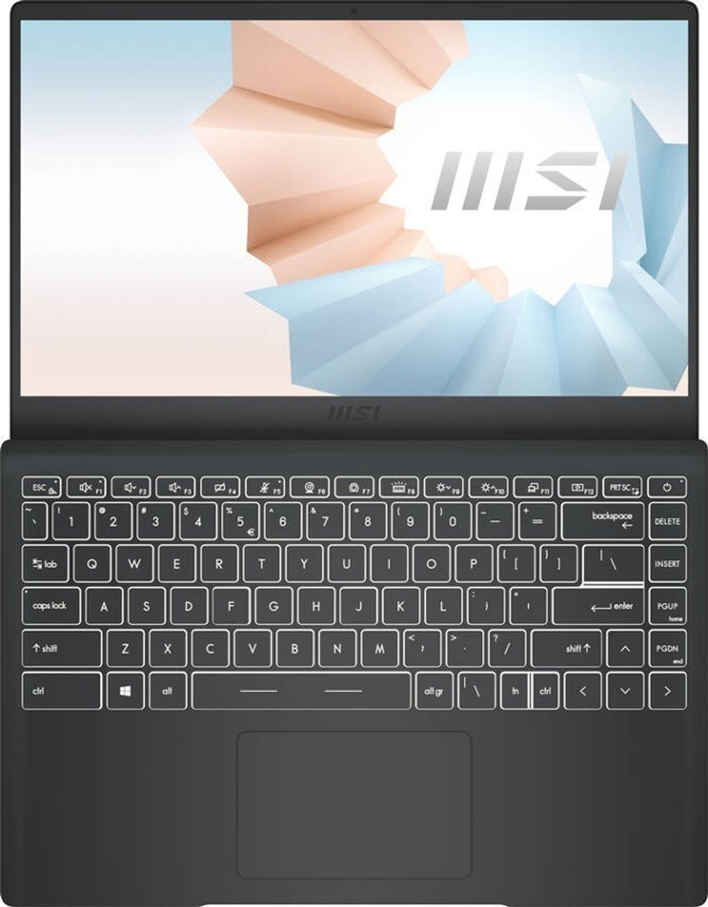 Ноутбук MSI Modern 14 B11SBL-477RU Intel Core i7 1165G7, 2.8 GHz - 4.7 GHz, 16384 Mb, 14; Full HD 1920x1080, 512 Gb SSD, DVD нет, nVidia GeForce MX450 2048 Mb, Windows 10 Home, серый, (9S7-14D214-477)