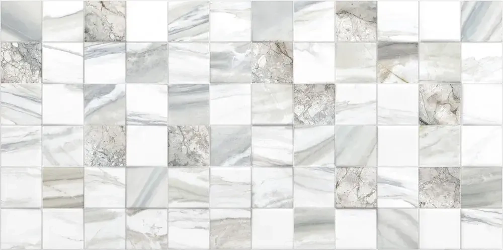 Настенная плитка ALMA Ceramica TWU09MRC027 Mercury 50x24.9 белая / серая глянцевая рельефная под мозаику