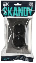 SKANDY Розетка 2-местная с заземлением без защитных шторок 16А в сборе SK-R08N металл никель IEK