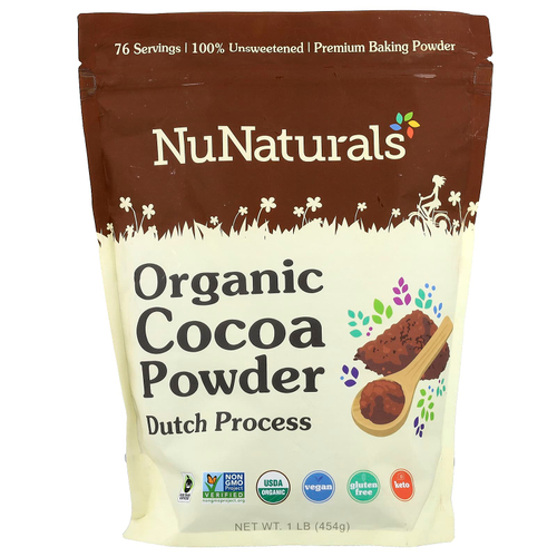 NuNaturals, органический какао-порошок, 454 г (1 фунт)