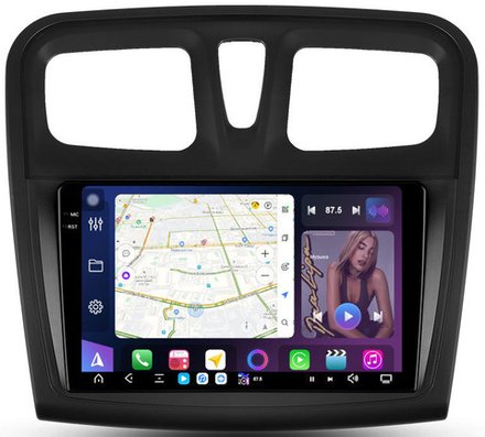 Магнитола для Renault Logan 2, Sandero 2 2014+ (рамка 9) - FarCar GX3051-9M монитор 9.5" 2K QLED на Android 14, TS20, 6+128Гб, CarPlay, 4G SIM-слот